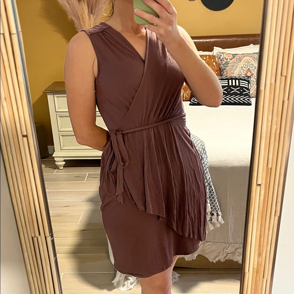 LOFT Mauve-Brown Asymmetrical Wrap Dress